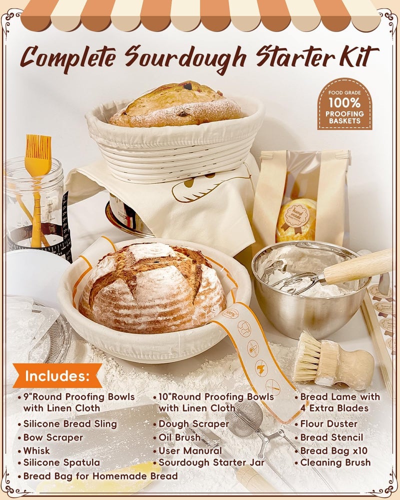 Rymtox Complete Sourdough Starter Kit | Easy to Clean & Use for Beginners & Bakers | Natural Rattan Proofing Basket with Full Accessories | Sourdough Bread Baking Supplies for Bakers Women Wife - Image 2